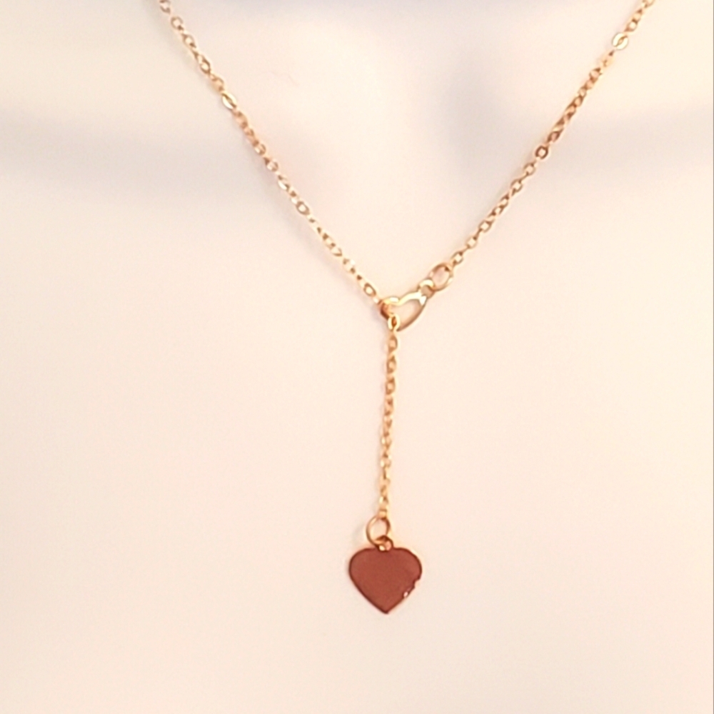 💚5/$25 Gold Tone Lariat Interlock Chain Heart Dainty Pendant Necklace - Picture 2 of 6
